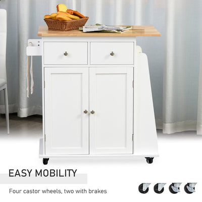 MDF Rolling Kitchen Island White