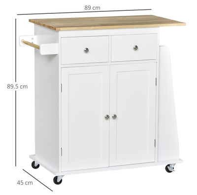 MDF Rolling Kitchen Island White