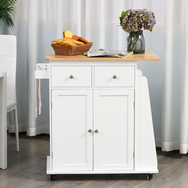 MDF Rolling Kitchen Island White