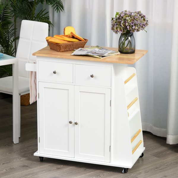 MDF Rolling Kitchen Island White