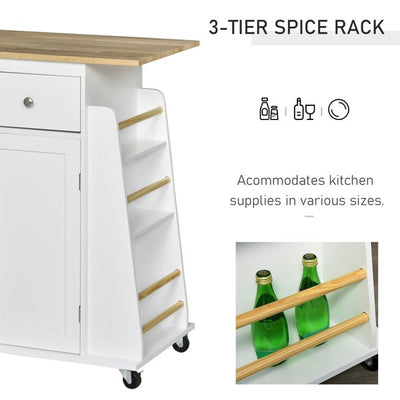 MDF Rolling Kitchen Island White