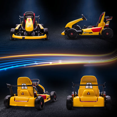 HOMCOM Electric Go Kart with Adjustable Footrest, Reversing Steering Wheel, Kids Ride-On Racing Go Kart with 12V Rechargeable Battery 2 Speeds Yellow