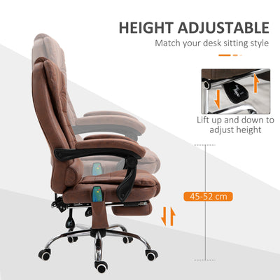 Vinsetto Heated 6 Points Vibration Massage Executive Office Chair Adjustable Swivel Ergonomic High Back Desk Chair Recliner with Footrest Brown