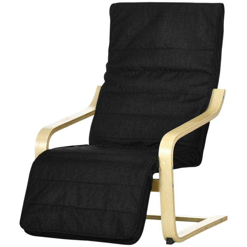 Wooden Lounging Chair Deck Relaxing Recliner Lounge Seat  Black