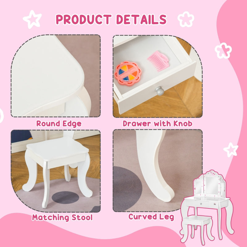 Kids Vanity Table And Stool Girls Dressing , White