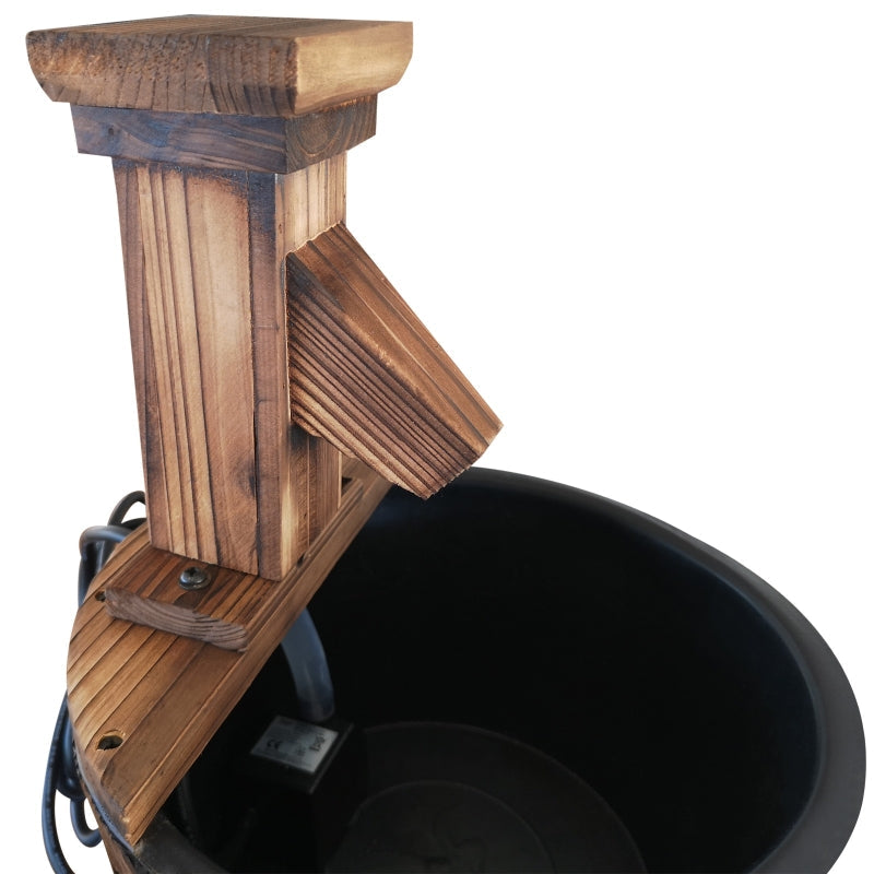 Wood Barrel Patio Water Fountain Garden Decorative Ornament Feature