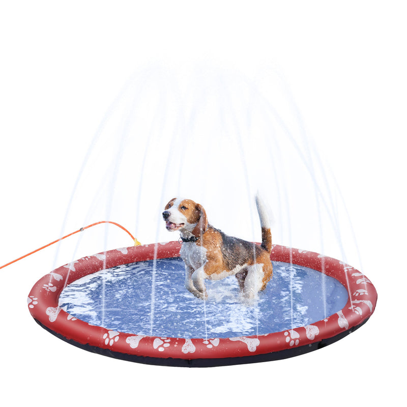 PawHut 150cm Splash Pad Sprinkler for Pets Dog Bath Pool Water Game Mat Toy Non-slip Outdoor Backyard Red