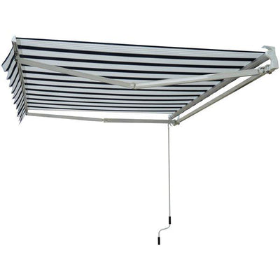 Manual Retractable Awning, 3x2.5 M - Blue/White Stripes