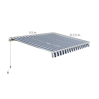 3.5x2.5 M Manual Retractable Awning -  Blue/White Stripes