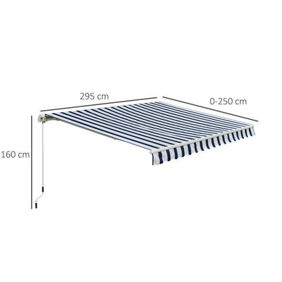 Manual Retractable Awning, 3x2.5 M - Blue/White Stripes