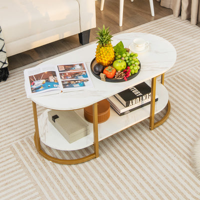 Marble Coffee Table with Open Storage Shelf-White