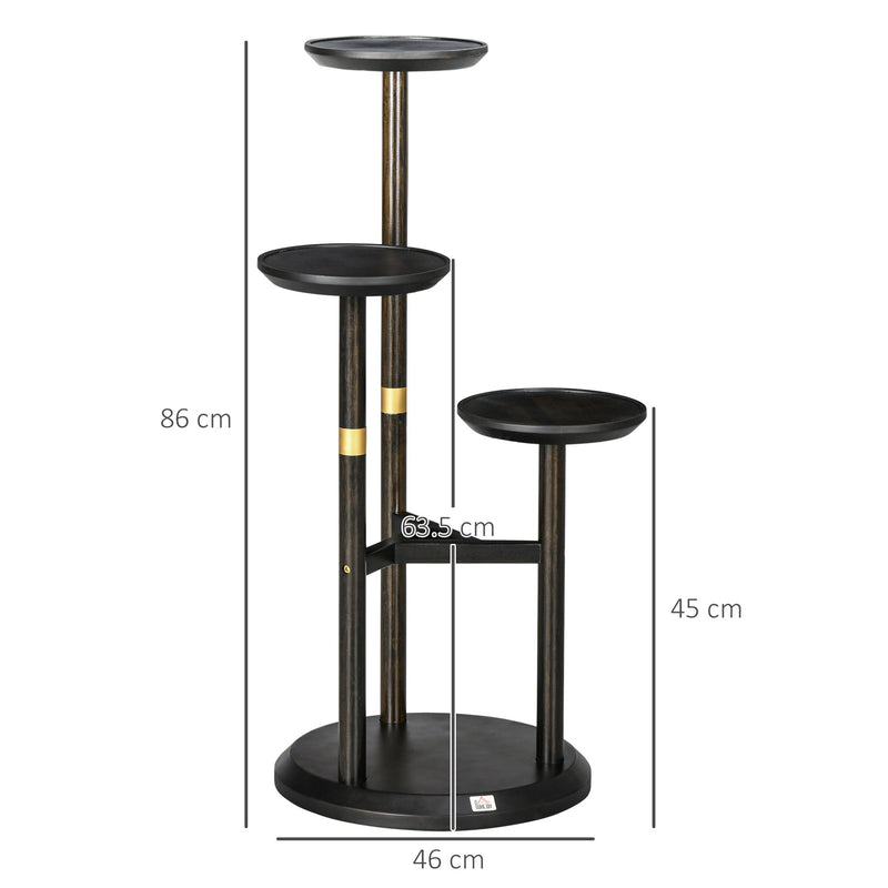 Outsunny 3-Tier Plant Stand, Plant Shelf Rack,  Bamboo Display Stand, 46x46x86cm, Dark Walnut