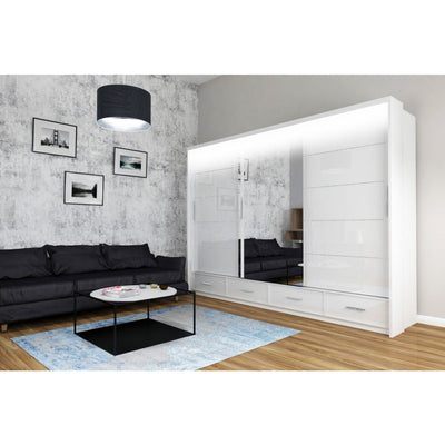 Mendeley Large High Gloss Sliding Wardrobe - Black, White, Grey