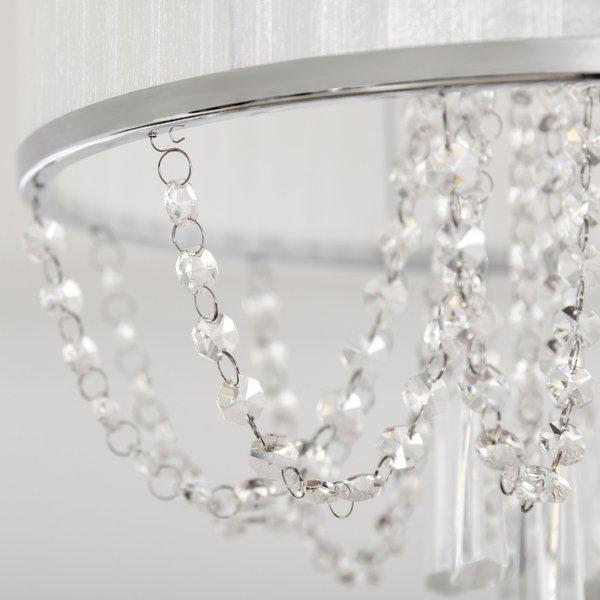 Metal Ceiling Light With Crystal Pendant Fabric Shade For Home Office - White