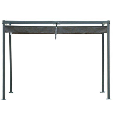 Metal Pergola Gazebo Patio Sun Shelter Shade W/ Retractable Canopy - Grey