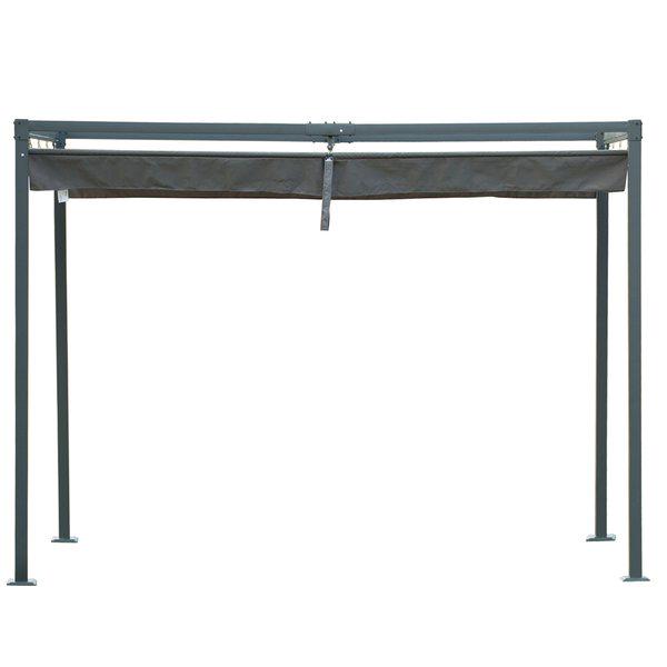 Metal Pergola Gazebo Patio Sun Shelter Shade W/ Retractable Canopy - Grey