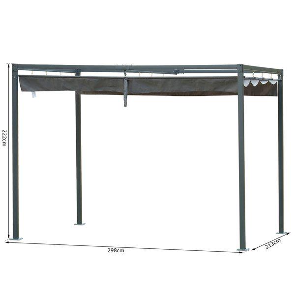 Metal Pergola Gazebo Patio Sun Shelter Shade W/ Retractable Canopy - Grey