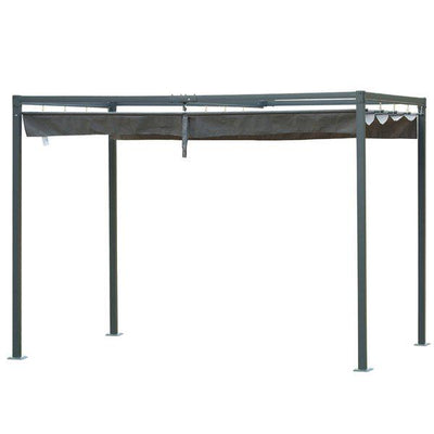 Metal Pergola Gazebo Patio Sun Shelter Shade W/ Retractable Canopy - Grey