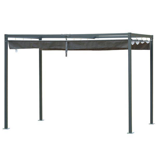 Metal Pergola Gazebo Patio Sun Shelter Shade W/ Retractable Canopy - Grey