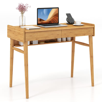 Mid Century Modern Bamboo Computer Desk-Natural