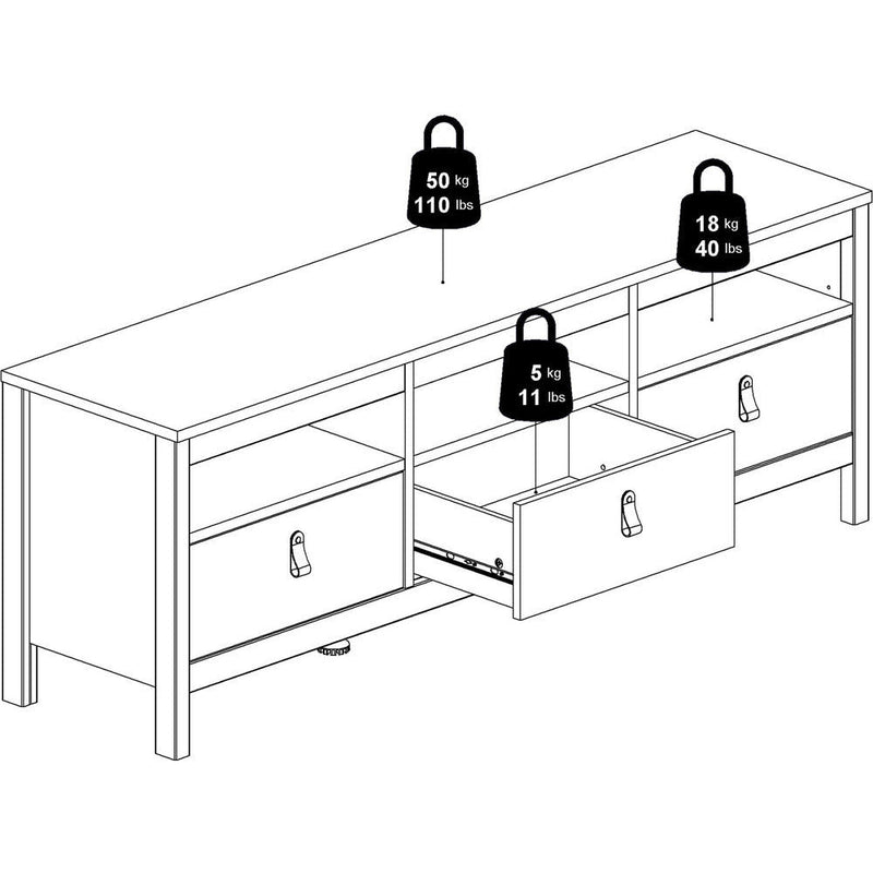 Milan 3 Drawer Matt Black TV Unit