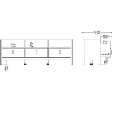 Milan 3 Drawer Matt Black TV Unit