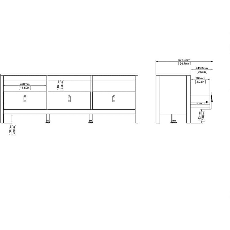 Milan 3 Drawer Matt Black TV Unit