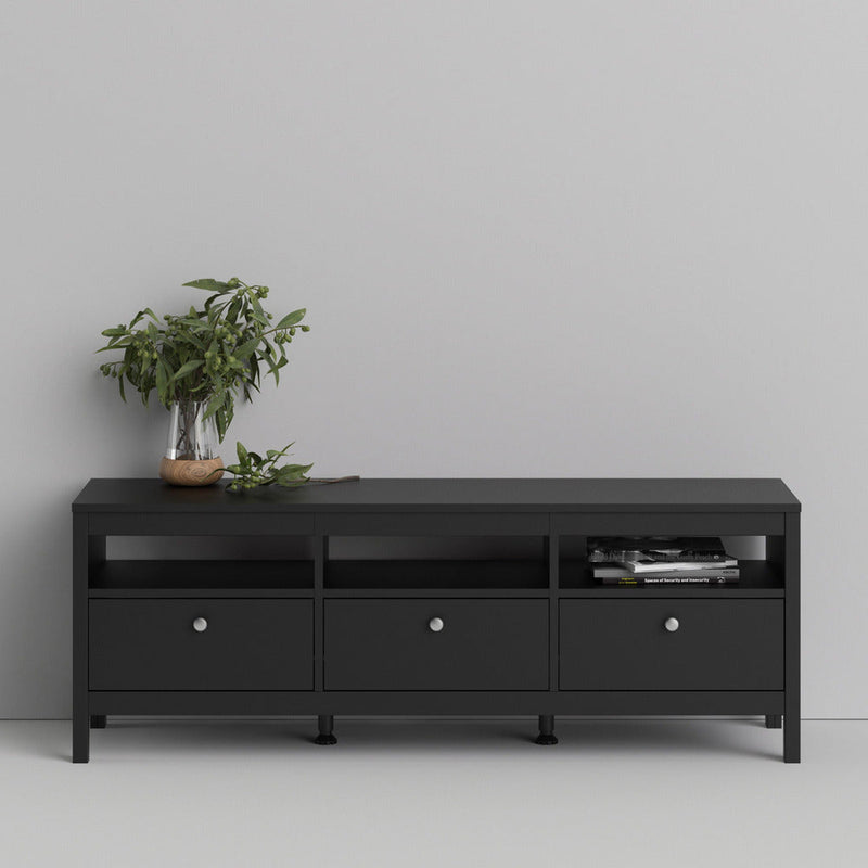 Milan 3 Drawer Matt Black TV Unit