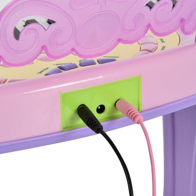 Mini Electronic Organ Piano W/Microphone And Stool - Purple/Pink