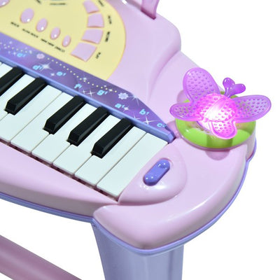 Mini Electronic Organ Piano W/Microphone And Stool - Purple/Pink