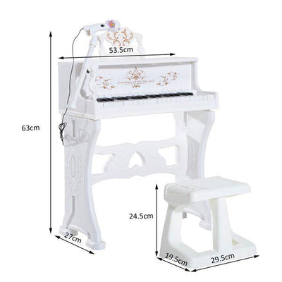 Mini Electronic Piano W/Microphone And Stool - White