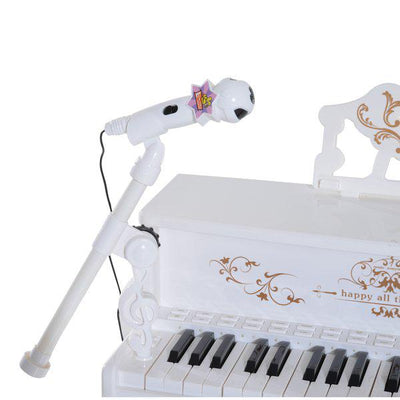 Mini Electronic Piano W/Microphone And Stool - White