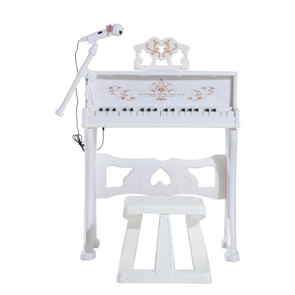 Mini Electronic Piano W/Microphone And Stool - White