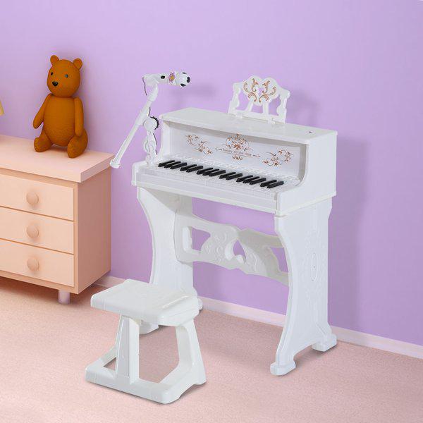 Mini Electronic Piano W/Microphone And Stool - White