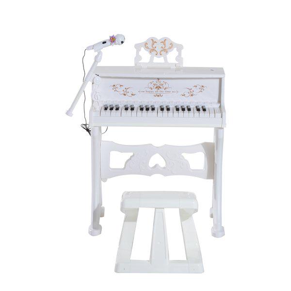 Mini Electronic Piano W/Microphone And Stool - White