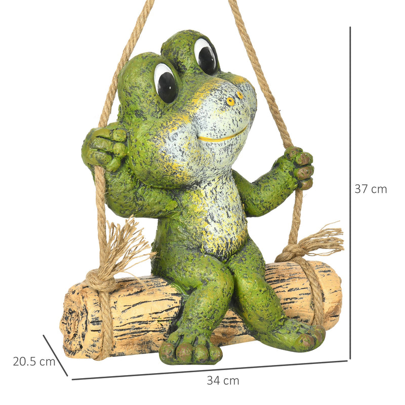 Outsunny Hanging GardenÂ Statue, Vivid Frog on Swing Art Sculpture, Outdoor Ornament Home Decoration, Green