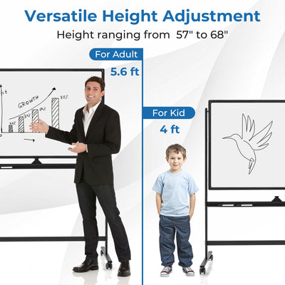 Reversible Mobile White Board with Adjustable Height-Black