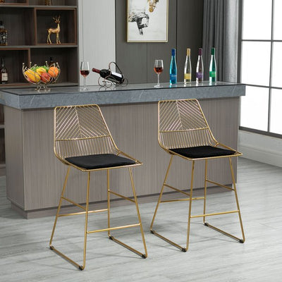 Modern Counter Height Bar Stools Set Of 2 Pcs Wire Metal Barstools For Kitchen