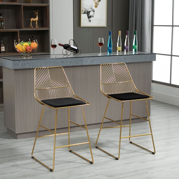 Modern Counter Height Bar Stools Set Of 2 Pcs Wire Metal Barstools For Kitchen