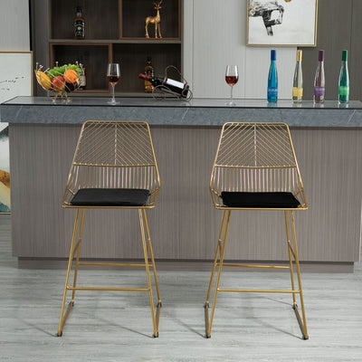 Modern Counter Height Bar Stools Set Of 2 Pcs Wire Metal Barstools For Kitchen