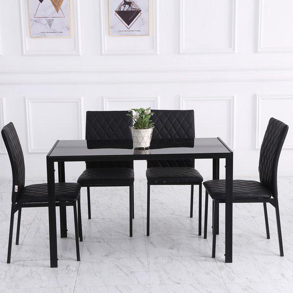 Modern Dining Chairs Faux Leather Accent For Kitchen, Set Of 4 - Black