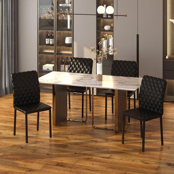 Modern Dining Chairs Faux Leather Accent For Kitchen, Set Of 4 - Black