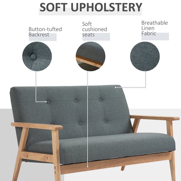 Modern Fabric Upholstery Seat Sofa Tufted 2/3-Seat Couch With Rubberwood Legs