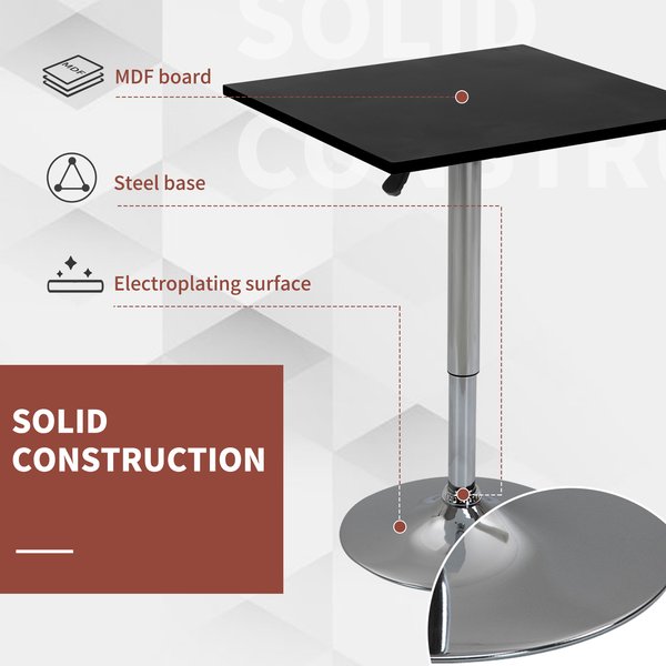 Modern Height Adjustable Bar With Square Tabletop And Metal Base Home Pub