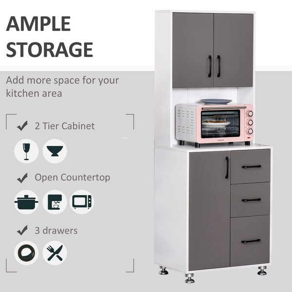 Modern Kitchen Pantry Cabinet Storage Cupboard With Open Countertop Grey