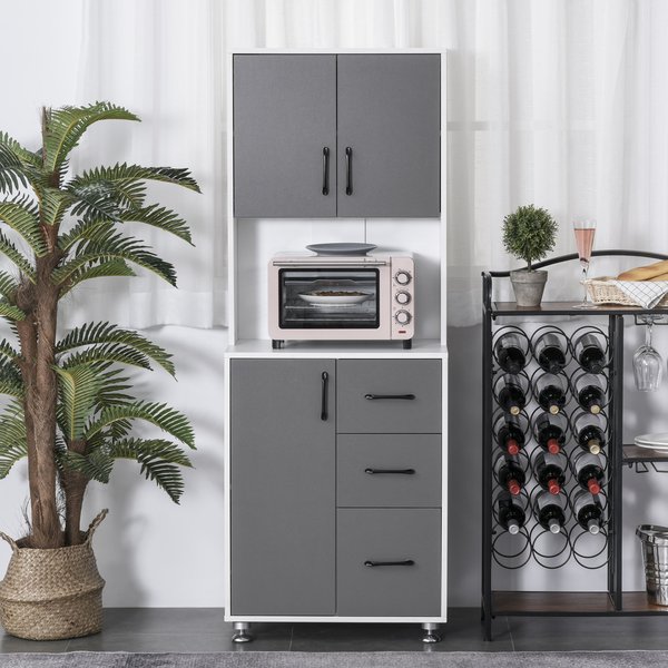 Modern Kitchen Pantry Cabinet Storage Cupboard With Open Countertop Grey