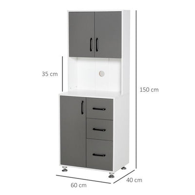 Modern Kitchen Pantry Cabinet Storage Cupboard With Open Countertop Grey