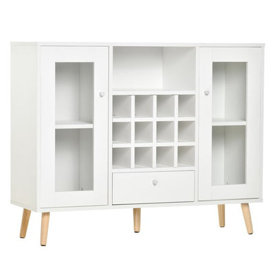 Modern Sideboard Cabinet Kitchen Cupboard With Glass Doors, Drawer And Wine Rack