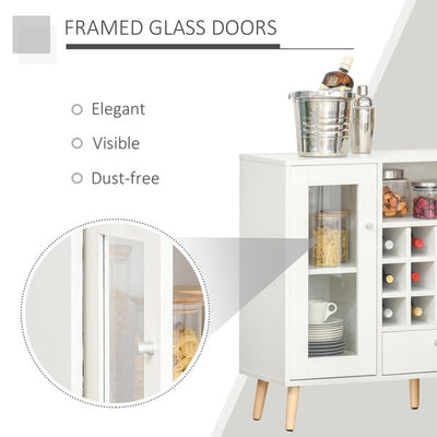 Modern Sideboard Cabinet Kitchen Cupboard With Glass Doors, Drawer And Wine Rack