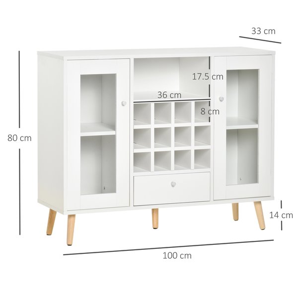 Modern Sideboard Cabinet Kitchen Cupboard With Glass Doors, Drawer And Wine Rack